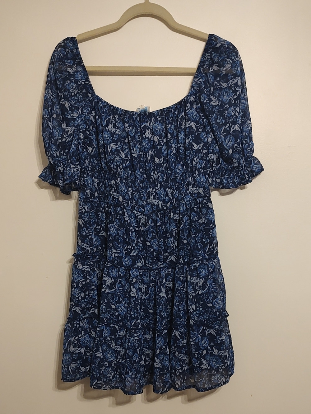 Francesca's Collections Blue Floral Tiered Dress